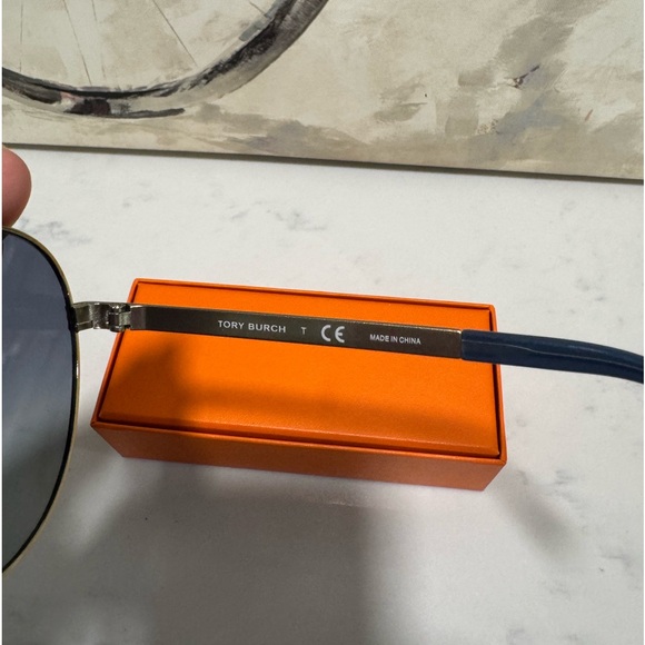 TORY BURCH blue/gold aviator sunglasses ❤️ - Picture 9 of 16